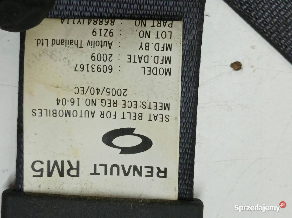 PAS BEZPIECZEŃSTWA PRAWY PRZÓD PASAŻERA Renault