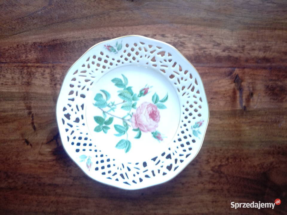 porcelanowy talerz ażurowy Bavaria wiszący róże Piotrówek