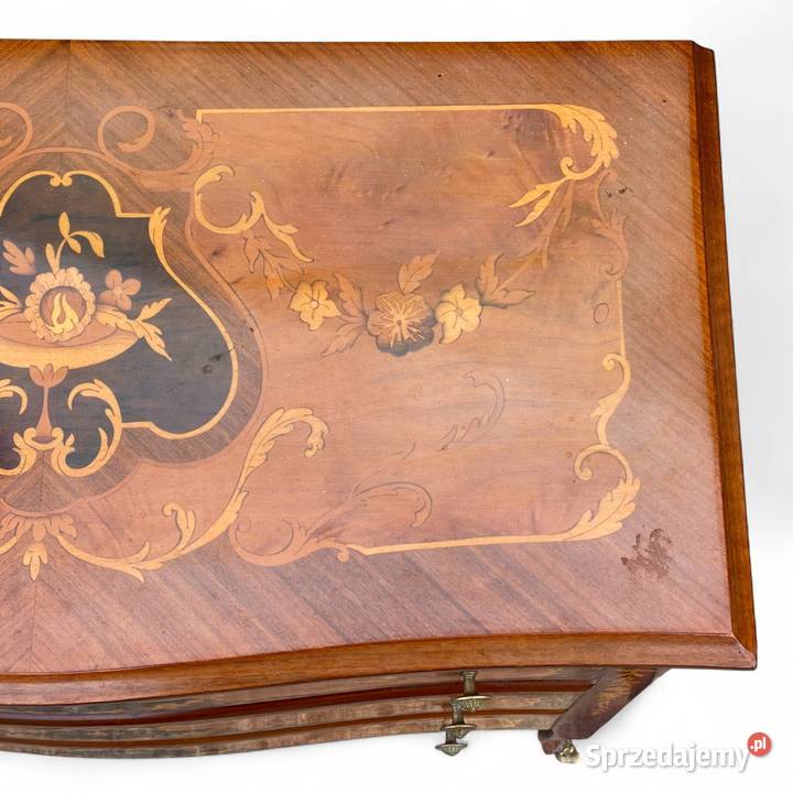 Intarsjowana komoda na giętych nogach 3 szuflady Gryfice