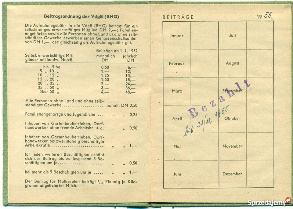 Mitgliedsbuch VdgB Historische Papiere und wielkopolskie Ostrów Wielkopolski