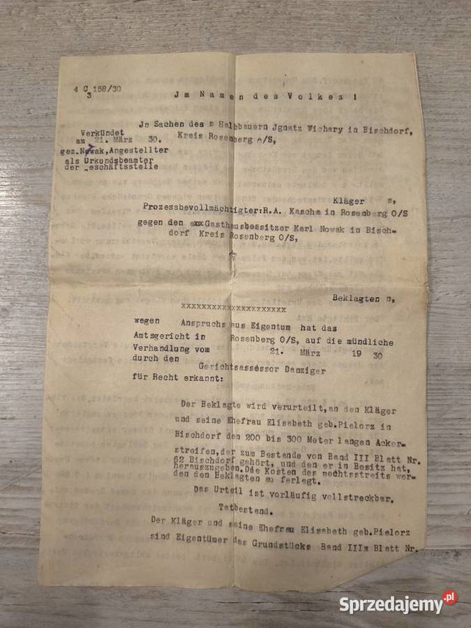 Niemiecki wyrok sądowy z 1930r Polska