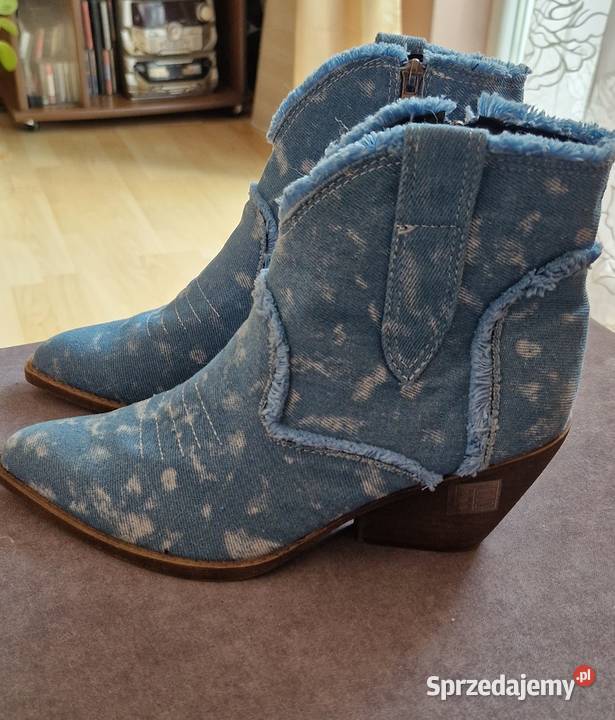 botki kowbojki jeans jeansowe niebieskie na tkanina Kraków