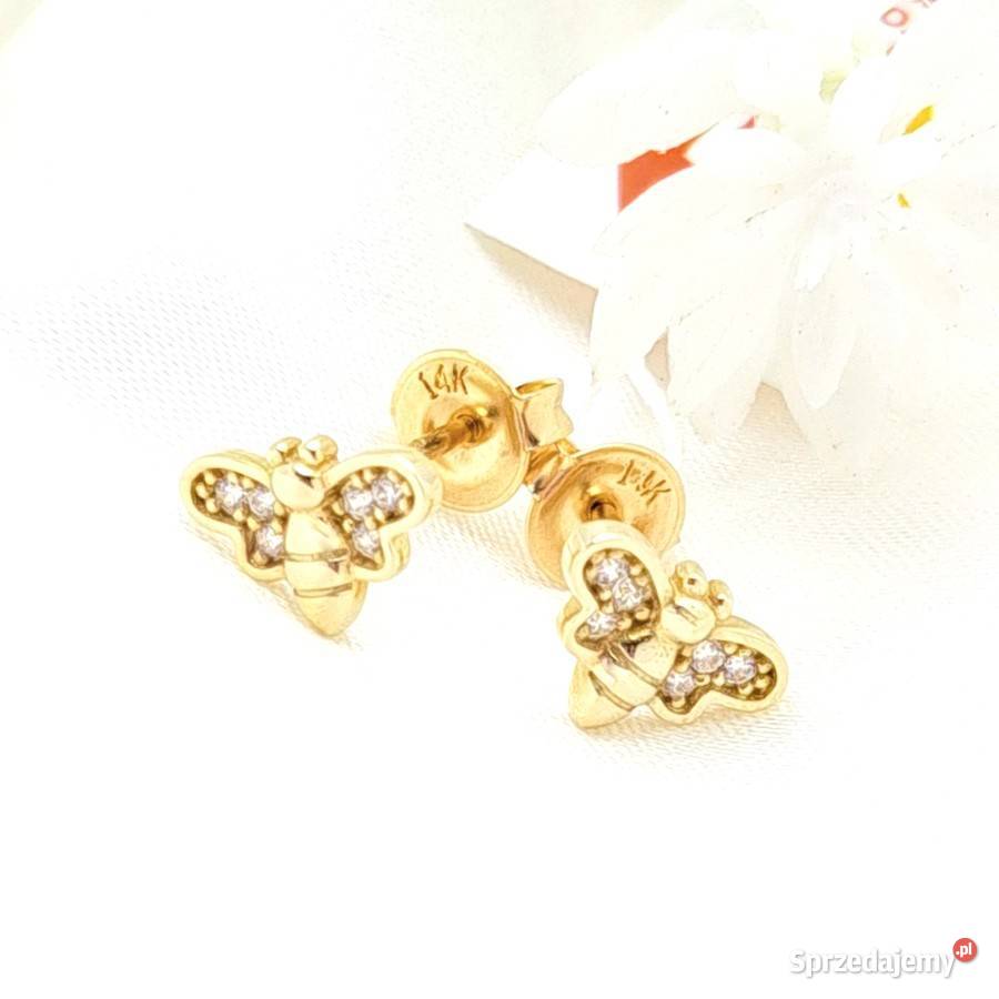 Kolczyki Złote pr585 Pszczółki z kamieniami Poznań