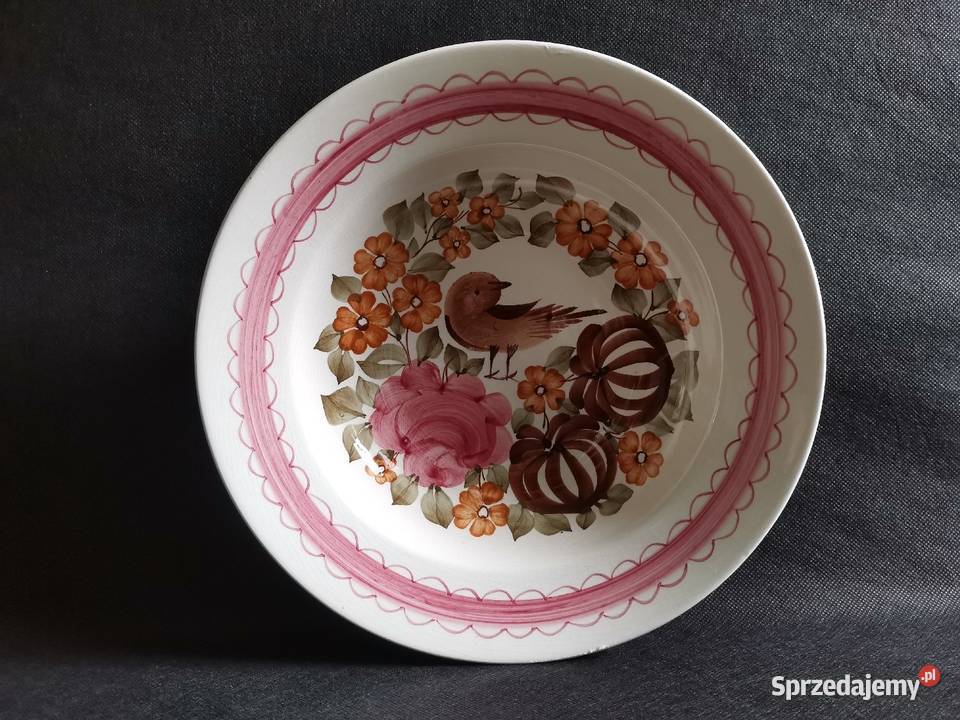 Stary ozdobny wiszący głęboki talerz fajans Porcelana i szkło śląskie Katowice