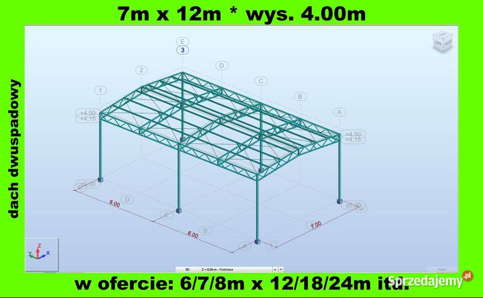 Konstrukcja Stalowa Dwuspadowa 8m x 12m Wiata Rawa Mazowiecka