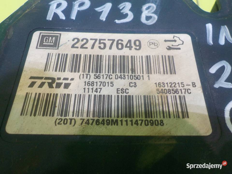 OPEL INSIGNIA A LIFT 11r pompa ABS 54085617C mazowieckie Suków