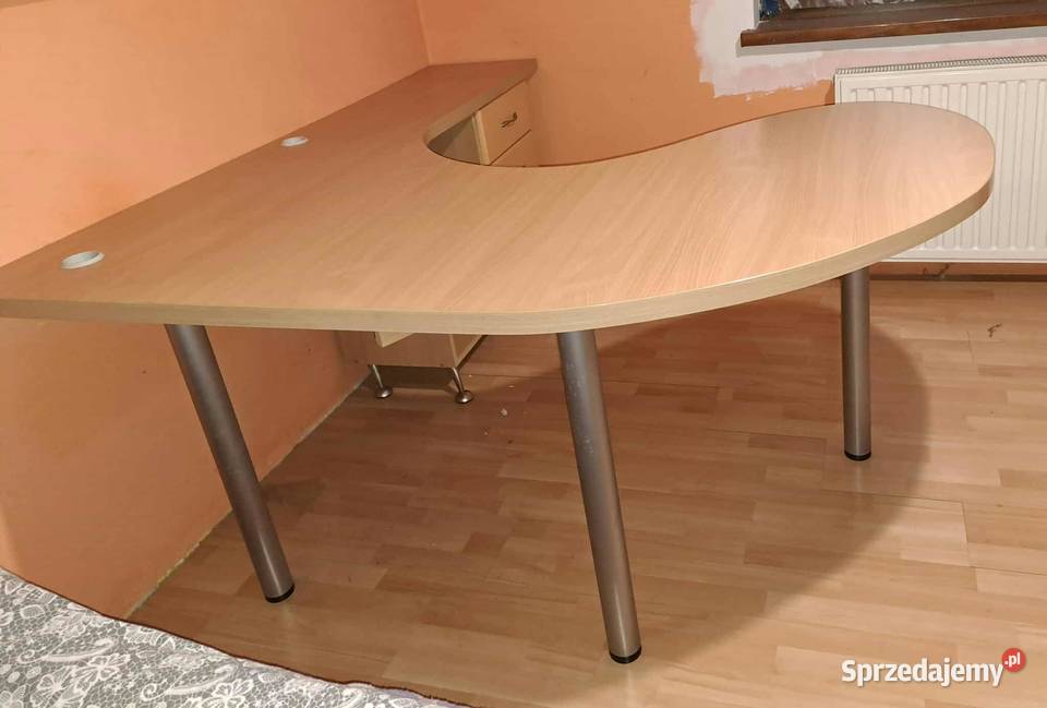 Biurko duże gruby blat półkole buk półka Złotniki Kujawskie