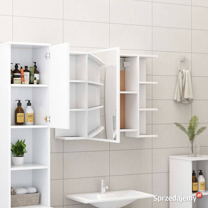 Szafka łazienkowa z lustrem biała 80 x 205 x 64 Szafki Warszawa