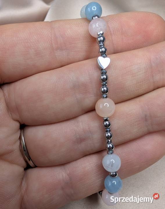 Bransoletka różaniec kamienie morganit krzyżyk Opole