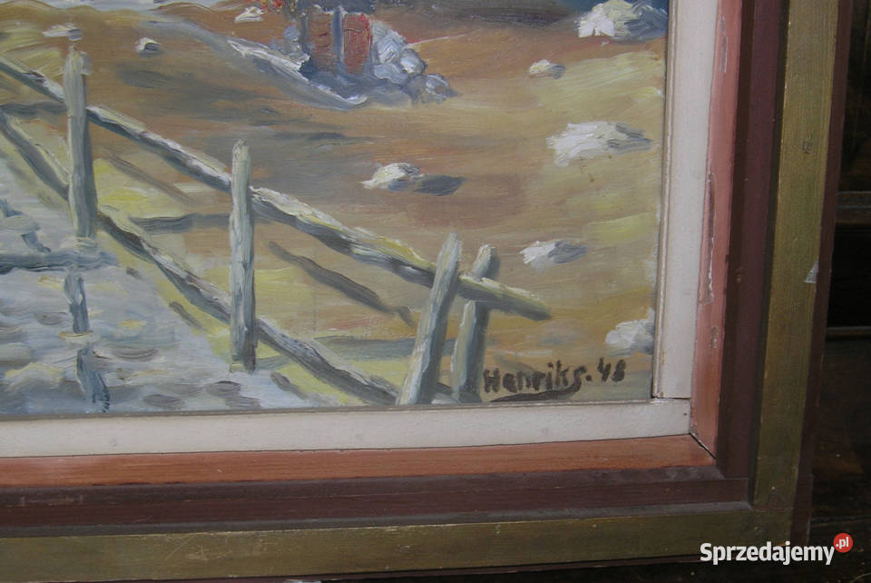 obraz olejny vintage Górska droga 1948rD130 Bartków