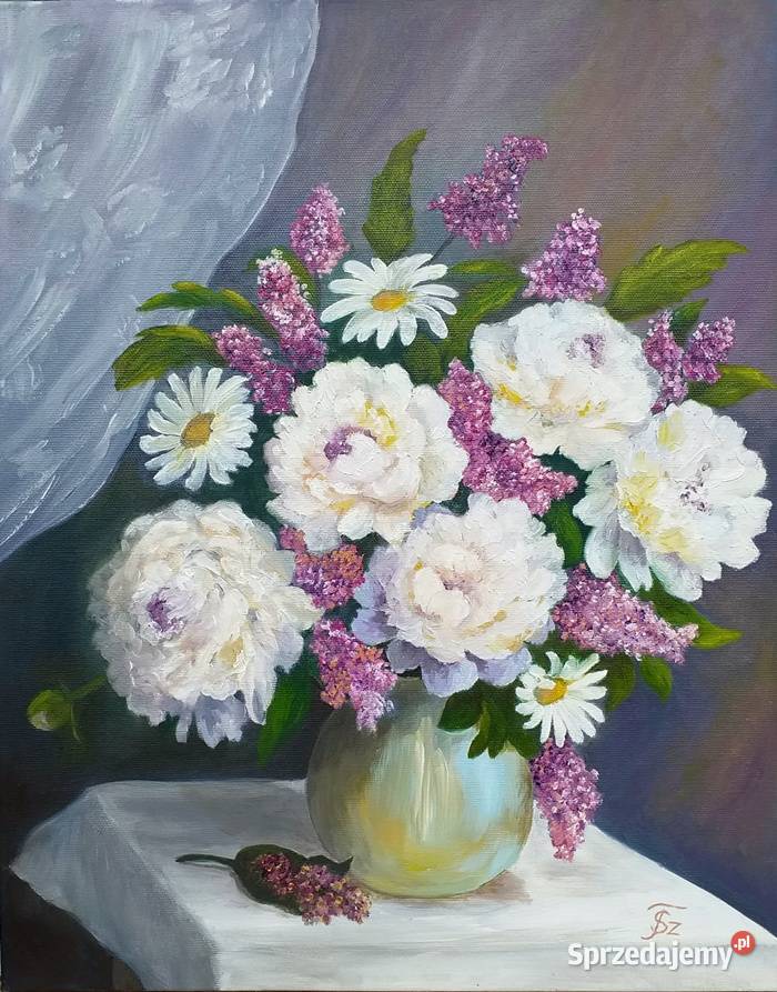 Obraz olejny Białe piwonie