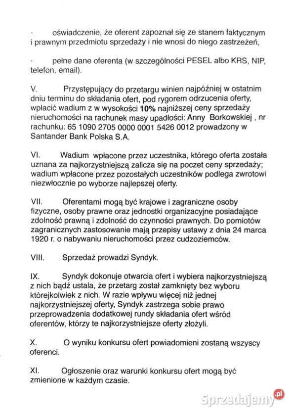 Syndyk sprzeda działkę w miejscowości Kopań