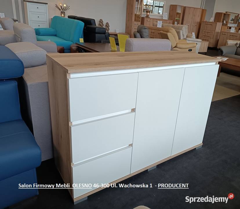 Komoda Dębowa 130 z Szufladami Biała ROSA