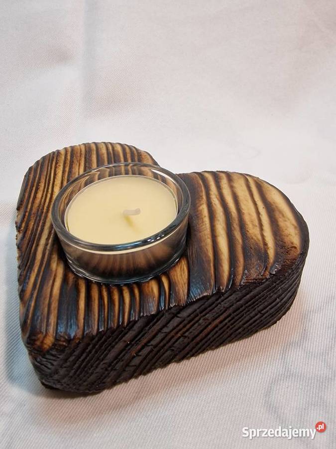 Świecznik drewniany serce naturalny na tealight Sępopol