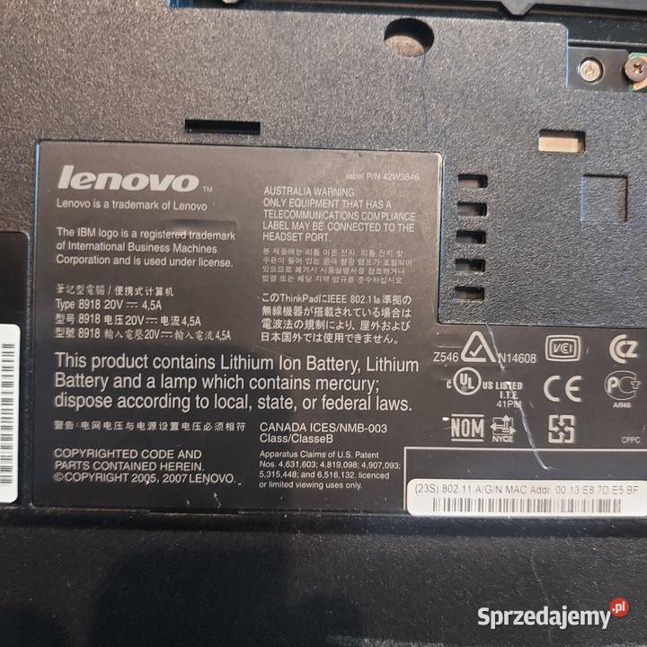 lenovo r61 kadłubek na części Części i akcesoria Nowy Sącz sprzedam