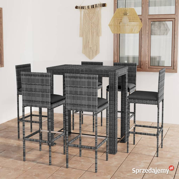 7cz zestaw mebli barowych z poduszkami rattan PE