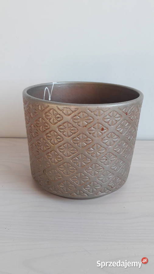 Doniczka ceramiczna srebrzysta we wzorki sprzedam