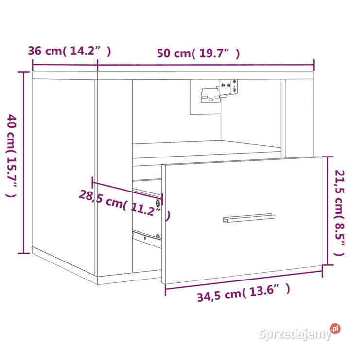 Wisząca szafka nocna czarna 50x36x40 WM816882 mazowieckie Warszawa