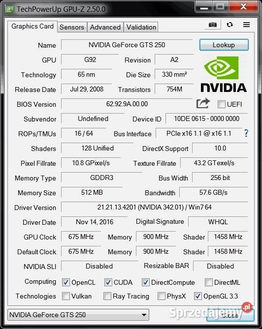 Karta graficzna Palit GeForce GTS250 EGreen 512 kujawsko-pomorskie