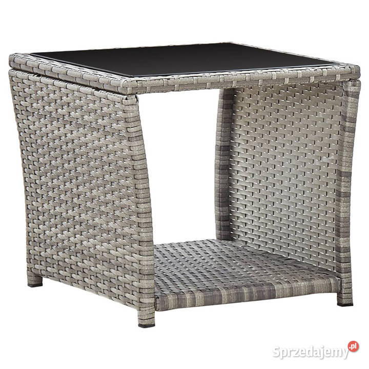 Stolik kawowy szary 45x45x40 rattan PE i szkło Ogród Warszawa sprzedam