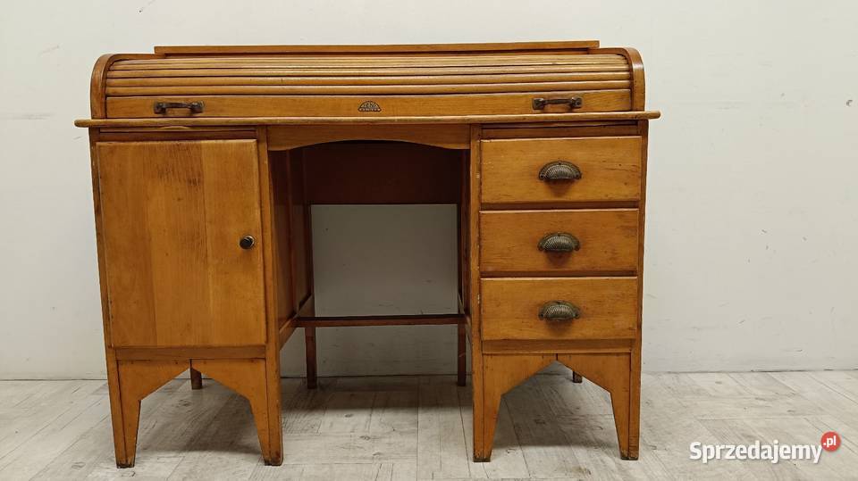 biurko drewniane z roletą dwustronne vintage łódzkie Radomsko