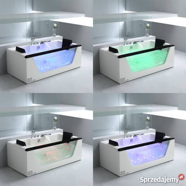 Piękna przeszklona wanna z hydromasażem Eago biały Środa Wielkopolska