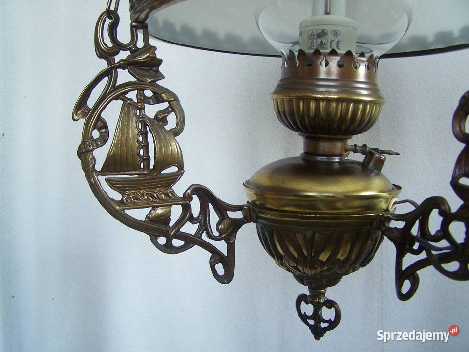 Lampa wisząca naftowiec szkło mleczne mosiądz Koszalin