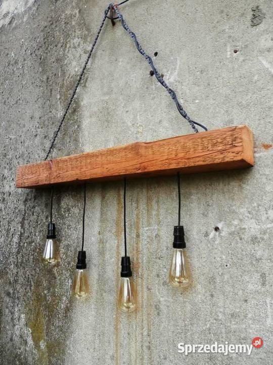 Lampa sufitowa ręcznie wykonana ze starej belki Oświetlenie Szczecinek sprzedam