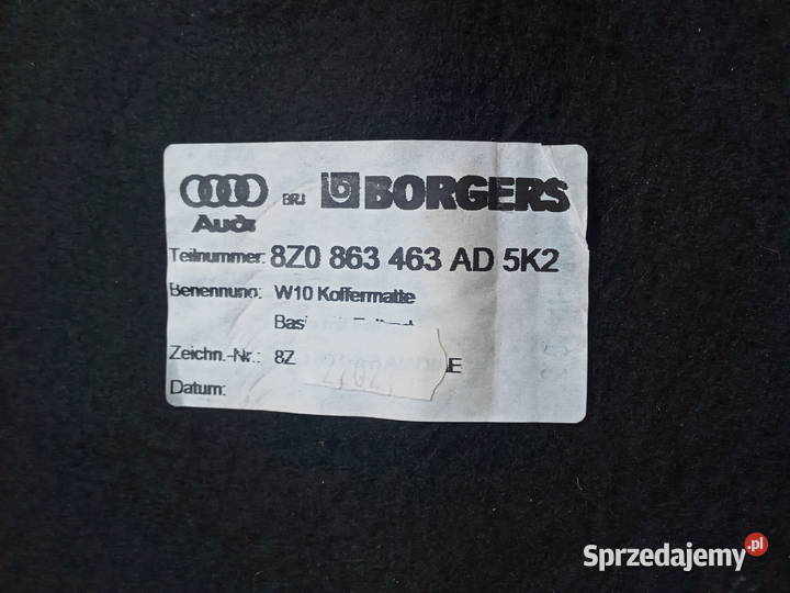 Audi A2 Wykładzina bagażnika Podłoga 8Z0863463 podkarpackie Dębica