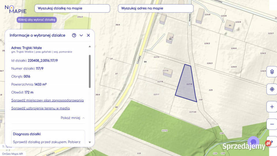 Działka 1434m2 Trąbki Małe Perłowa