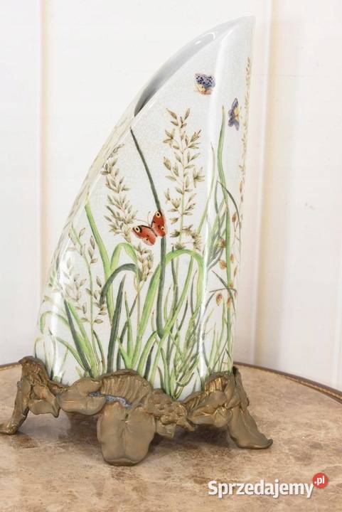 Porcelanowy Zielony Wazon Motylki Kwiatki małopolskie Kraków