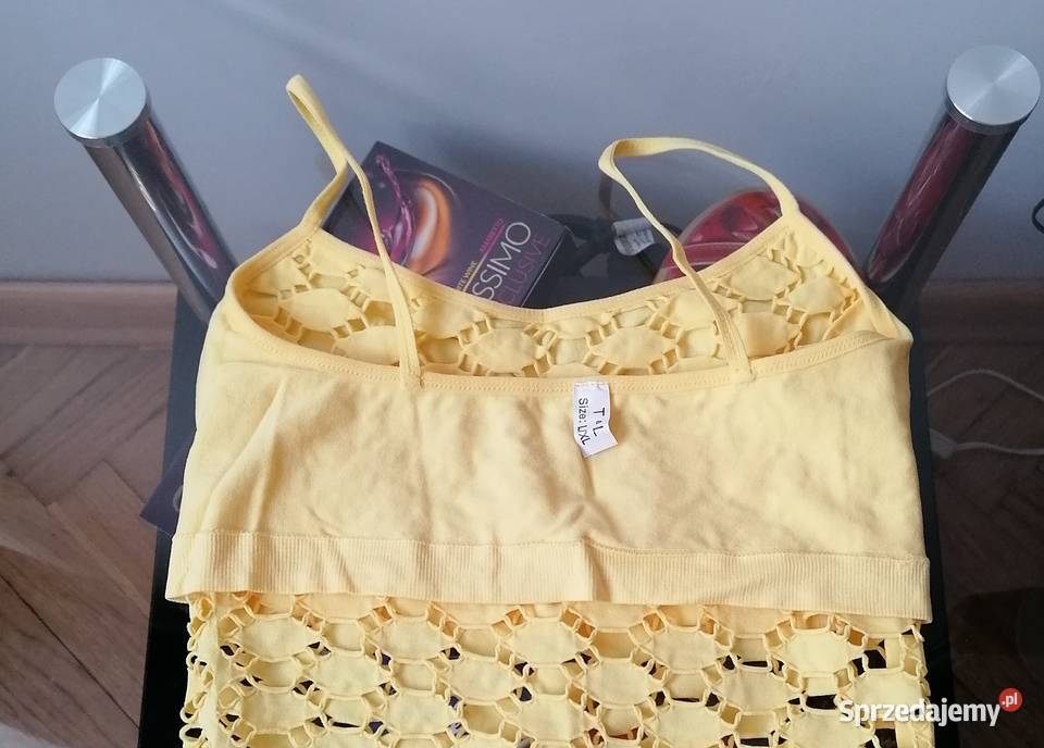 NOWY ŻÓŁTY TOP NA RAMIĄCZKACH DUŻE OCZKA RLXL Łódź