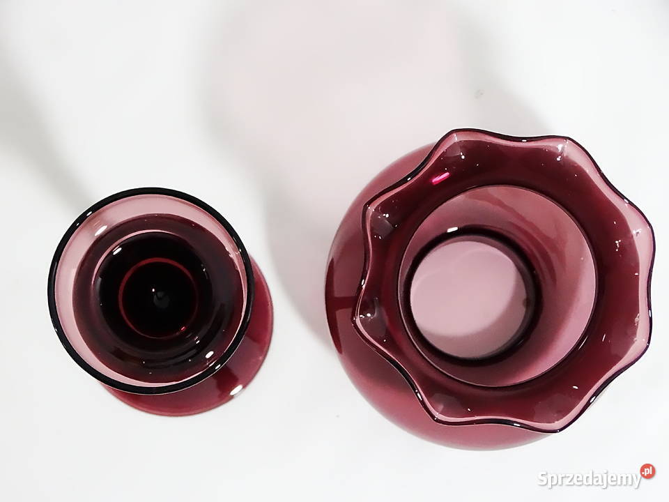 Szklany świecznik hurricane rubinowy vintage lubelskie Biłgoraj