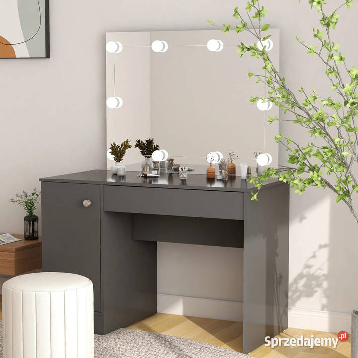 Toaletka z oświetleniem LED 110x55x145 MDF szara Toaletki Warszawa