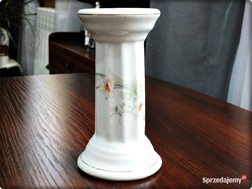 Stary Kolumnowy Świecznik wzór w kwiaty złocenia Żary sprzedam