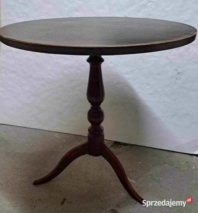 Stół Okrągły Brązowy Drewniany Nieduży Toczona 62cm