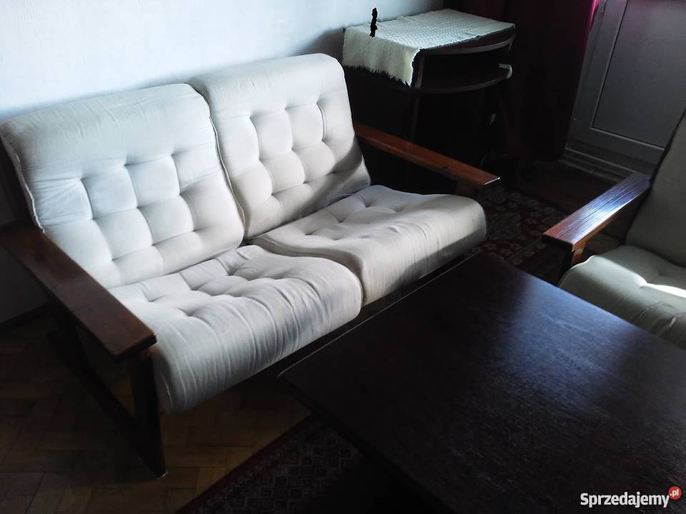 kontiki-drewniany komplet PRL-1 fotel i sofa (kanapa)