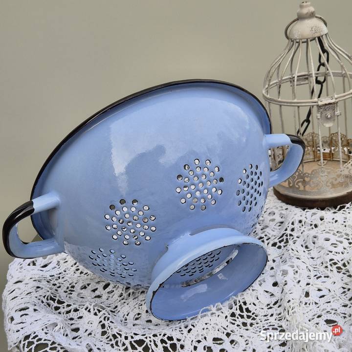 Durszlak emaliowany cedzak emaliowany błękitny śląskie Warszowice