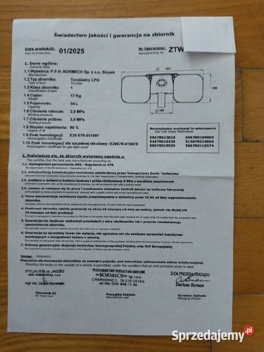 Zbiornik toroidalny LPG papiery kujawsko-pomorskie Włocławek