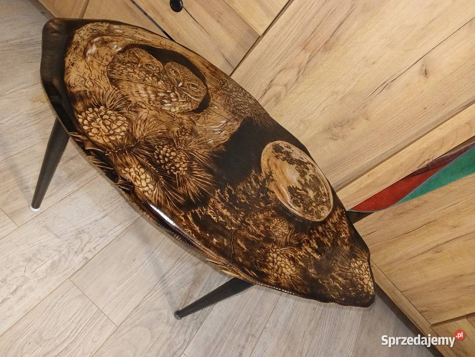 Stolik kawowy ręcznie wypalany plaster brzozy 43cm Augustów