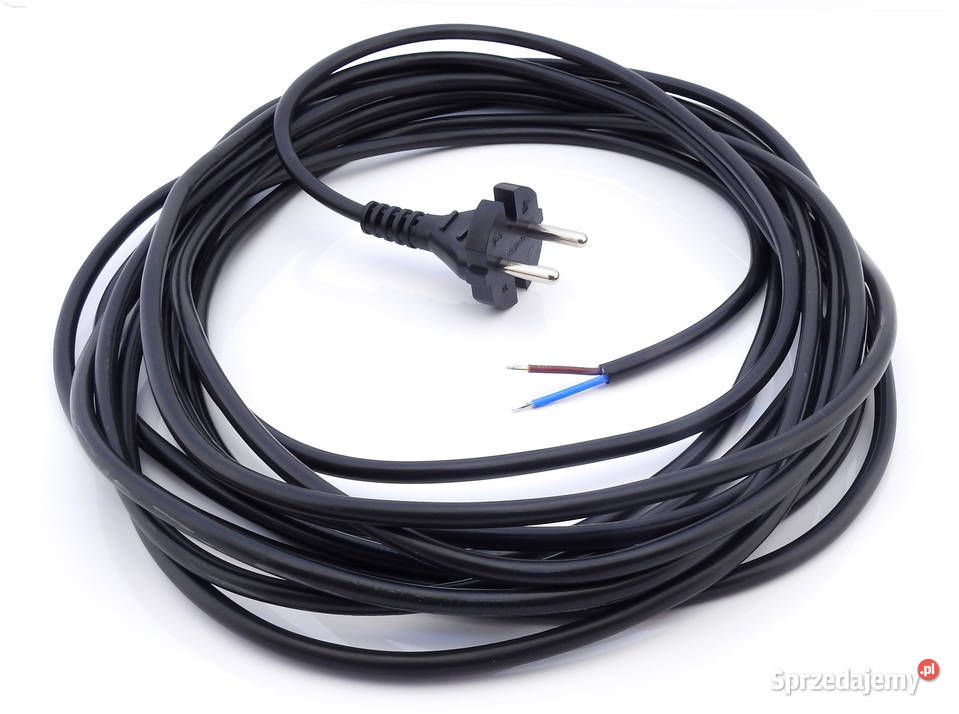 przewód kabel z wtyczką prostą OMY czarny 2x 1,5 7,5m