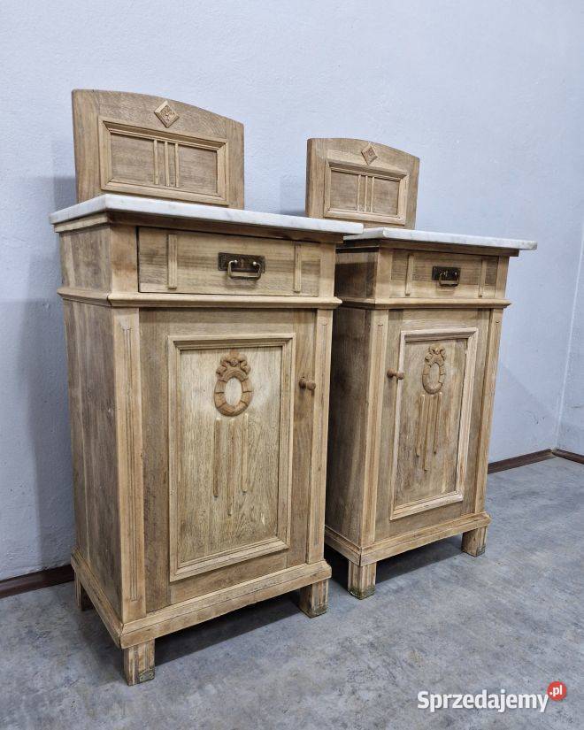 Para dębowych szafek nocnych z marmurem Meble Marki sprzedam