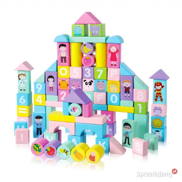Drewniane klocki edukacyjne kolorowe 100 Ecotoys Klocki Bielsk Podlaski