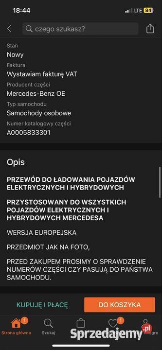 Kabel do ładowania Mercedes A0005833301