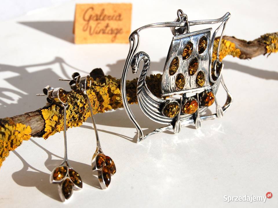 Łódź Wikingów drakkar wisior i kolczyki komplet Lublin