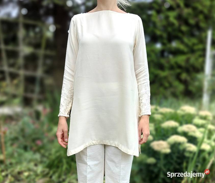 Kremowa bluzka tunika XL 42 wiskoza jedwab Rozmiar 42(XL)