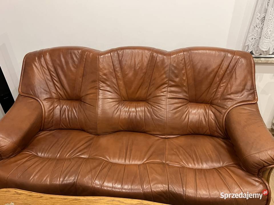Sofa + fotel Lite drewno skóra