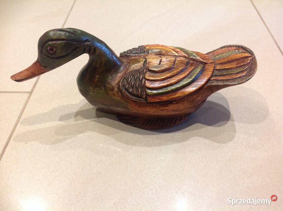 Kaczka Drewniana Malowana Szkatułka Stara