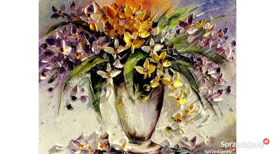 Obraz olejny 50x40 kwiaty storczyki Warszawa
