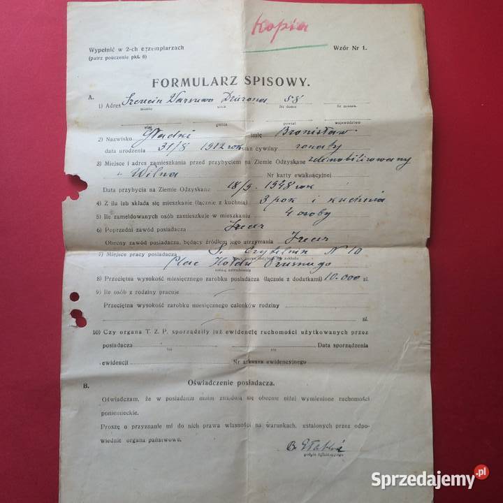 1344 Formularz Spisowy Gładki Szczecin